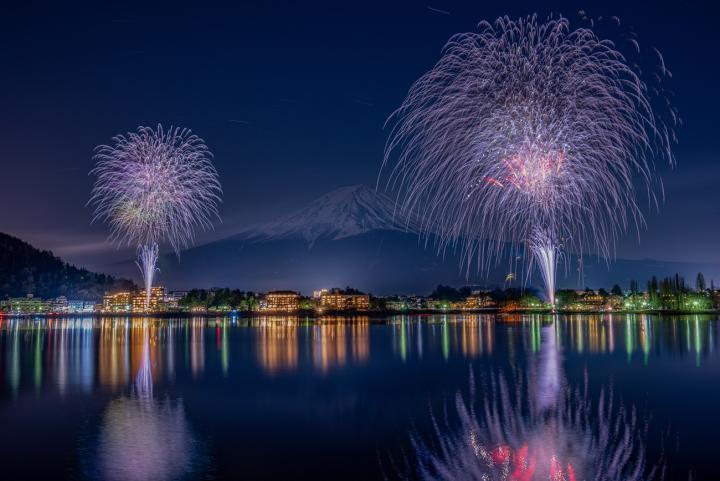 河口湖冬花火写真3