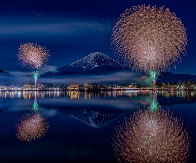 河口湖冬花火写真4